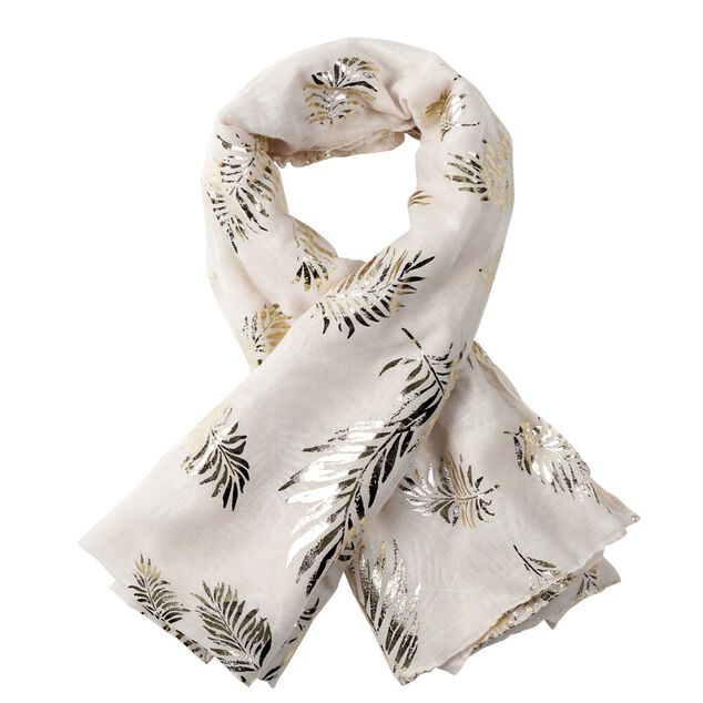 Foulard beige motif feuillage doré