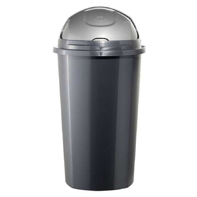 Poubelle &agrave; rabat plastique noir gris 25L