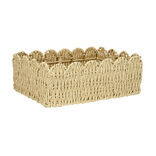 Pani&egrave;re en papier tress&eacute; beige et m&eacute;tal bord p&eacute;tale 34x26xH12cm