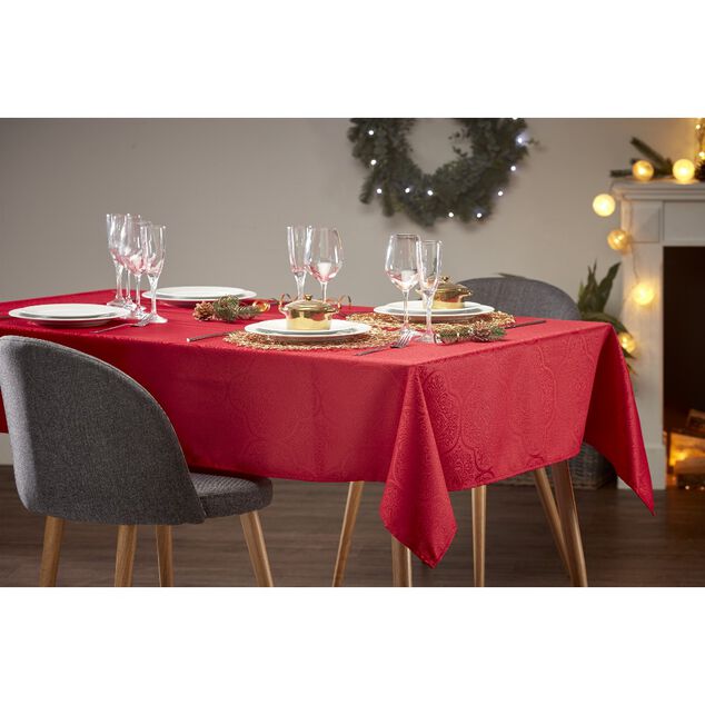 Nappe jacquard rouge motif arabesque L 250 cm
