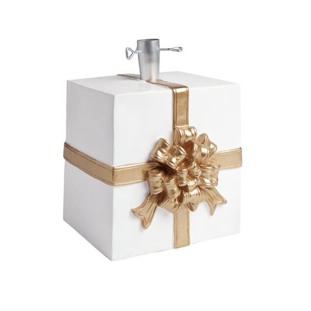 Pied de sapin forme cadeau blanc et dor&eacute; 30x30xH34cm