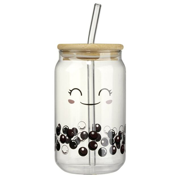 Verre kawaii 45cl avec couvercle et paille