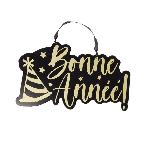 Suspension Bonne Année en bois noir et doré