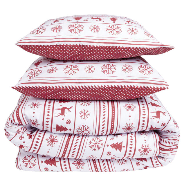 Parure de lit 2 personnes 240x220cm No&euml;l traditionnel jacquard rouge