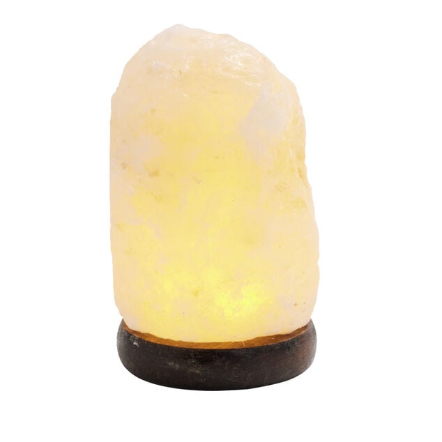 Lampe pierre de sel rose avec socle bois USB &Oslash;8xH15cm