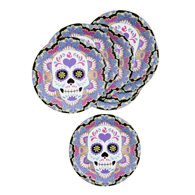 Lot de 8 assiettes en carton &Oslash;23cm design Dia de los Muertos