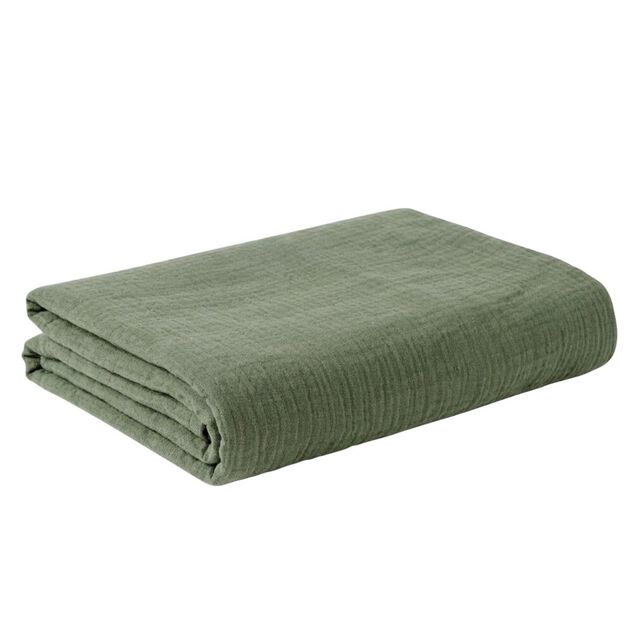Plaid &eacute;t&eacute; gaze de coton vert 120x150cm
