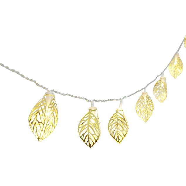 Guirlande lumineuse feuille dor&eacute;e 10LED blanc chaud 1,8m