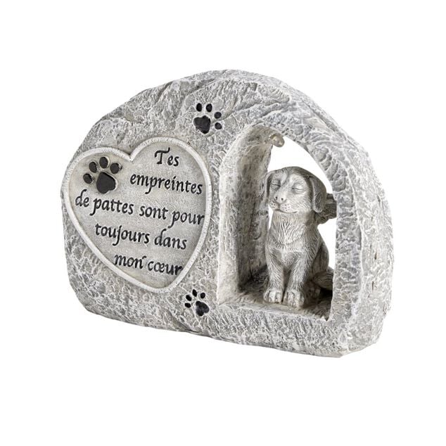 Plaque funéraire solaire LED avec chien polyrésine gris 15x5xH11,5cm