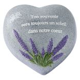 Pierre en r&eacute;sine grise en forme de coeur avec message