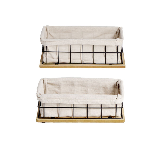 Lot de 2 pani&egrave;res m&eacute;tal et bois