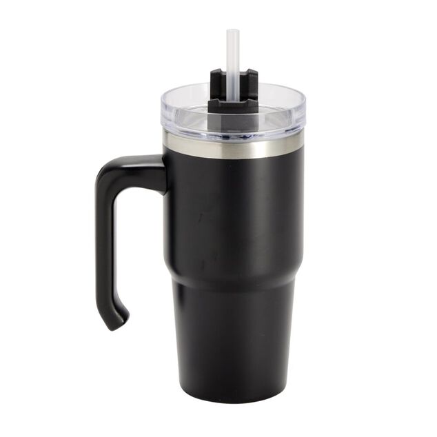 Mug isotherme inox 550ml avec couvercle et paille &Oslash;8,5xH28,5cm