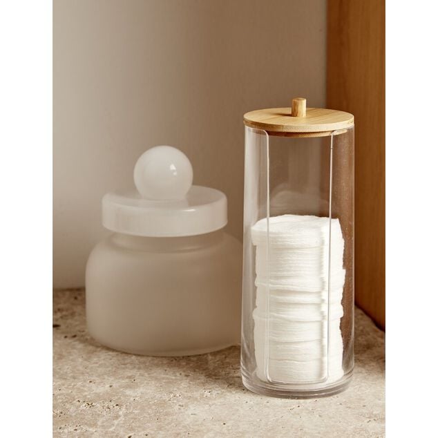 Bo&icirc;te en verre transparent + couvercle blanc &Oslash;12xH16cm