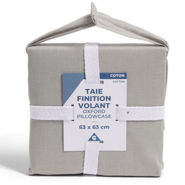 Taie d'oreiller 63x63cm 100% coton finition volant gris clair