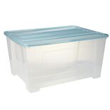 Bo&icirc;te de rangement 150L plastique transparent couvercle bleu 78,5x59xH40,5cm