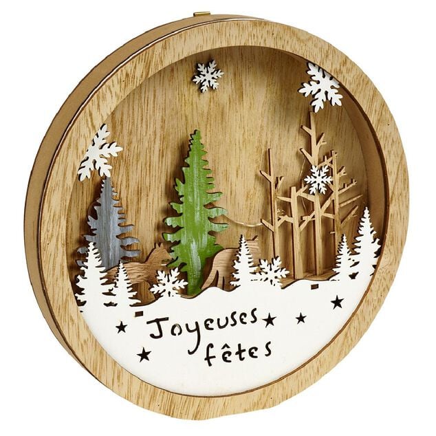 D&eacute;cor de No&euml;l lumineux en bois &agrave; poser H25cm