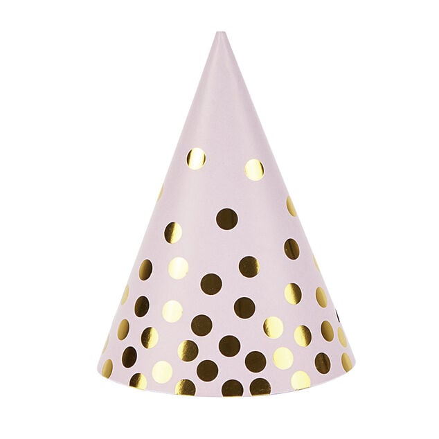 Chapeau de f&ecirc;te rose &agrave; poids dor&eacute; en carton x 8