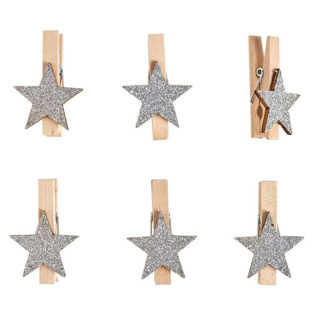Pince en bois avec décor étoile x6