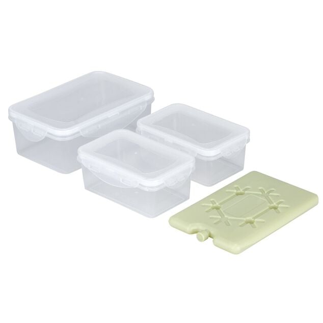 Set lunch bag isotherme tissu blanc 3 bo&icirc;tes et 1 bloc de glace 18x17xH20,5cm