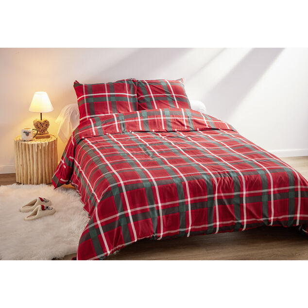 Parure de lit 2 personnes 240x220cm No&euml;l tartan rouge