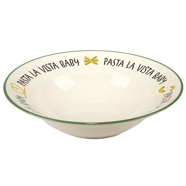 Assiette &agrave; p&acirc;tes ronde Pasta la vista Baby fa&iuml;ence blanc liser&eacute; vert &Oslash;26xH6,5cm