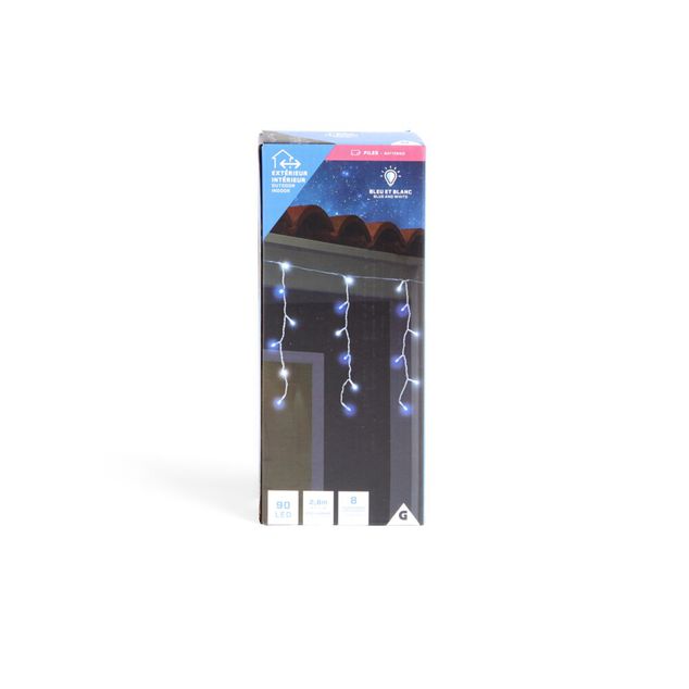 Guirlande lumineuse ext&eacute;rieure bordure de toit 90LED bleu et blanc 2,8m