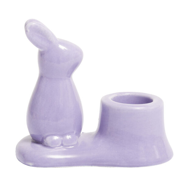 Bougeoir en céramique avec lapin couleur pastel 9,5x5xH8,5cm (3 modèles)