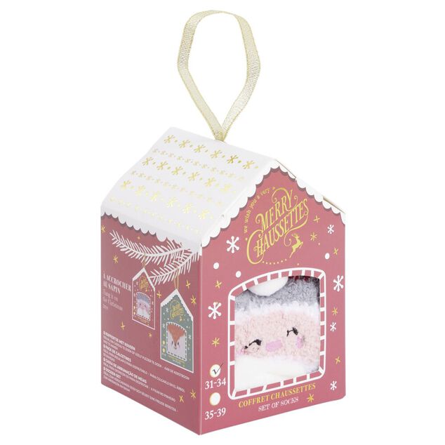 Coffret cadeau chaussettes cocooning Père Noël rouge et blanc (31/34 ou 35/39)