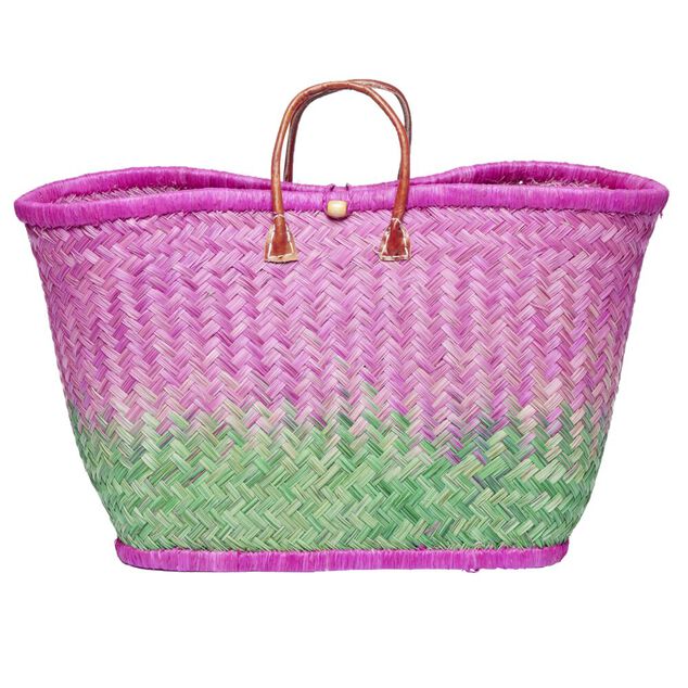 Panier de plage en fibre naturelle et cuir (plusieurs mod&egrave;les)