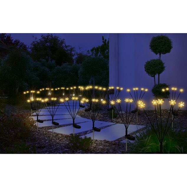 Borne solaire à planter 5 tiges forme flocon de neige LED blanc chaud H70cm