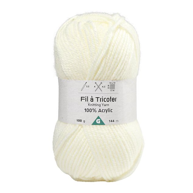 Pelote de fil &agrave; tricoter acrylique blanc &eacute;cru 100Gr