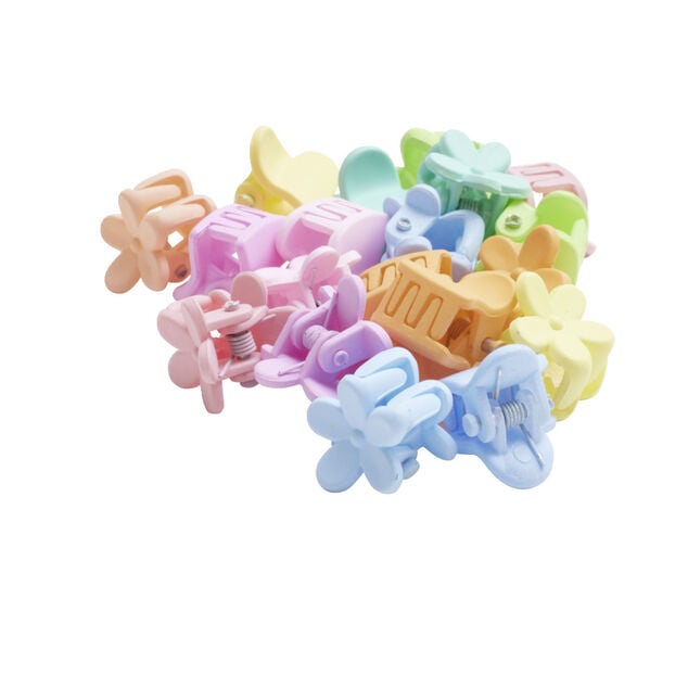 Barrette &agrave; clip 20 pi&egrave;ces forme coeur et fleur multicolore pastel dans bo&icirc;te