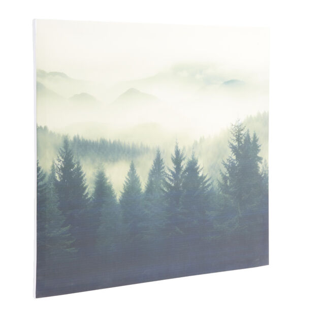 Toile imprim&eacute;e motif cimes d'arbres et montagne 60x60cm