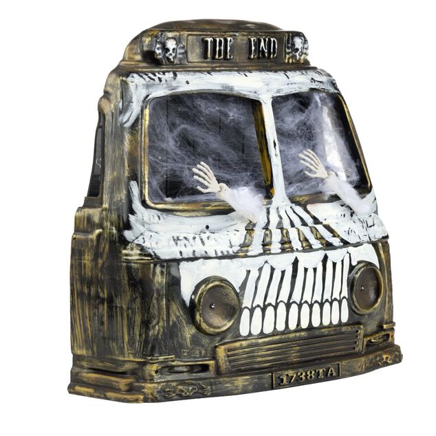 D&eacute;coration &agrave; poser Halloween voiture squelette son et lumi&egrave;re 34x12xH33cm
