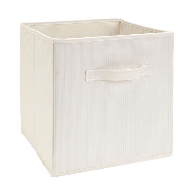 Pani&egrave;re de rangement Box Cube cartonn&eacute;e blanche &agrave; rayures 31x31xH29cm