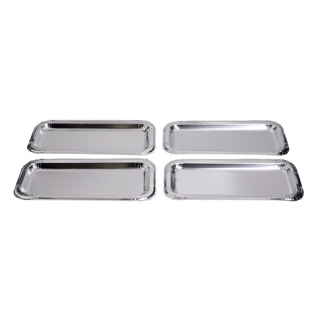 Plat &agrave; cake x4 en carton gris argent&eacute; 15,5x34cm