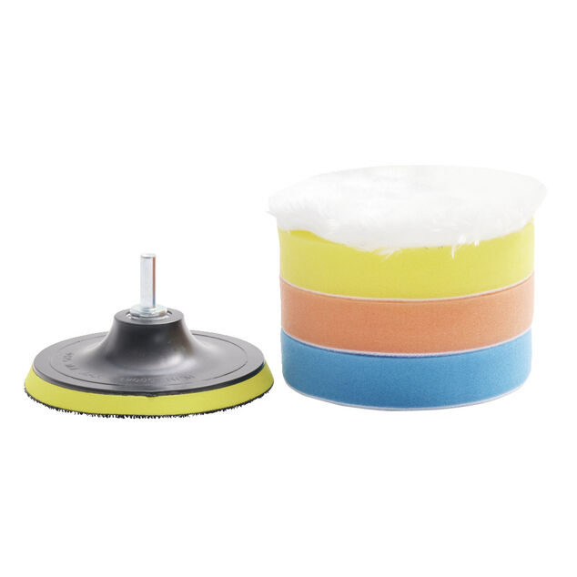 Kit &eacute;ponge et disque de polissage x5 adaptable visseuse &Oslash;12,5cm