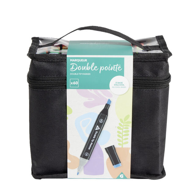 Set cr&eacute;atif avec 60 marqueurs double pointe et 1 trousse
