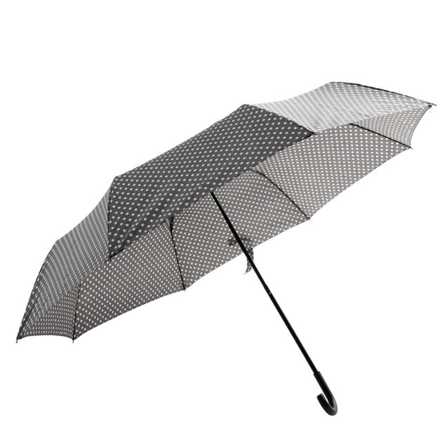 Parapluie pliable manuel uni gris et pois blanc L24cm