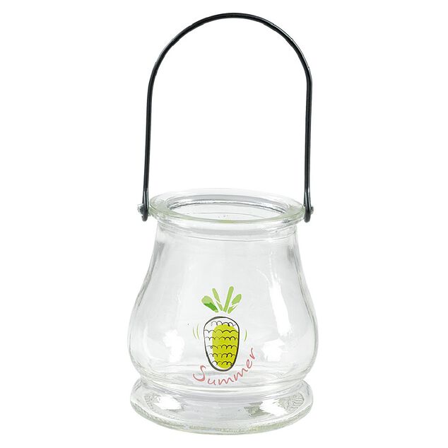 Lanterne d&eacute;co &eacute;t&eacute; en verre et anse en m&eacute;tal