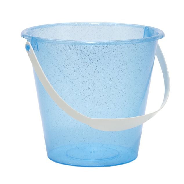 Seau de plage enfant plastique paillette 18x14xH15,5cm (4 mod&egrave;les)