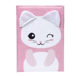 Carnet de note kawaii chat fourrure rose format A5 petits carreaux 14,8x21cm
