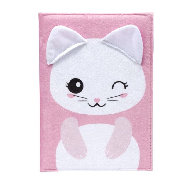 Carnet de note kawaii chat fourrure rose format A5 petits carreaux 14,8x21cm