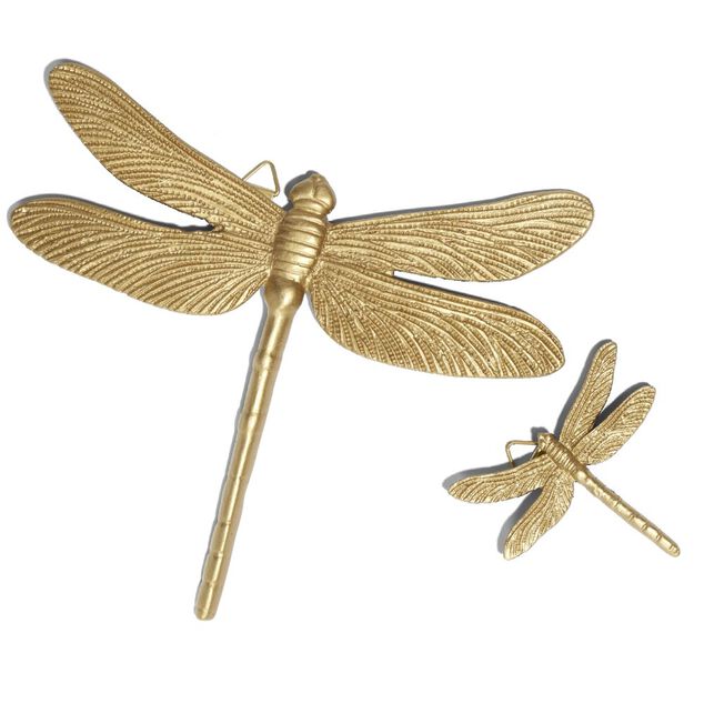 D&eacute;coration murale libellule dor&eacute;e x2