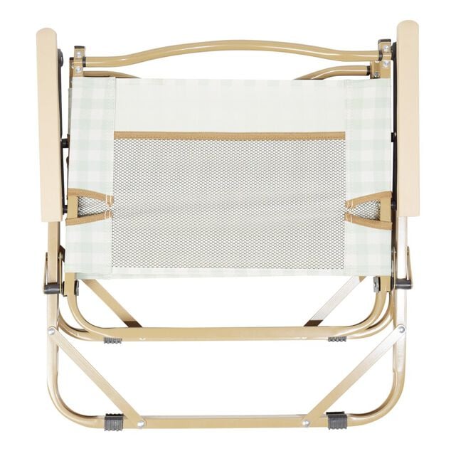 Chaise de camping pliable bambou et toile quadrill&eacute;e vert et blanc 54x38xH62cm