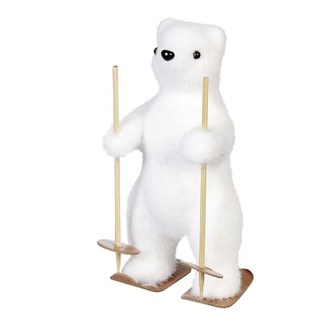 Ours &agrave; ski effet mousse blanc H16cm