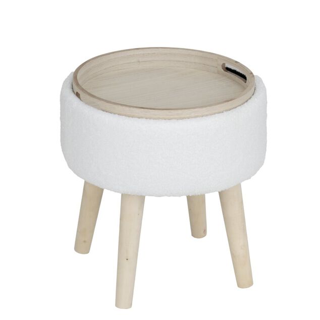 Tabouret bois Clara avec rangement contour bouclette blanc &Oslash;36xH40cm