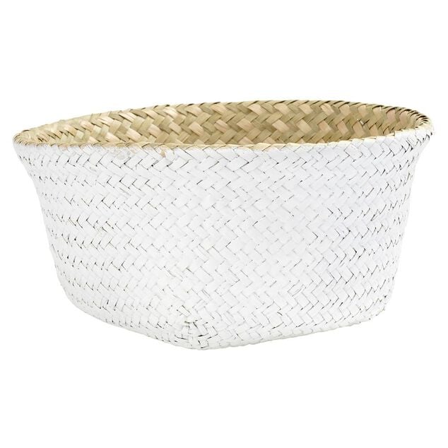 Pani&egrave;re en jute blanc naturel d&eacute;cor dentelle &Oslash;20xH15 cm