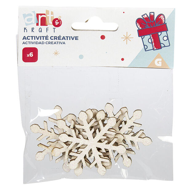 Flocon de neige pailletté en bois x6