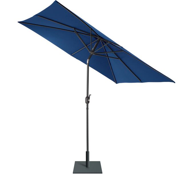 Parasol centr&eacute; Havane carr&eacute; inclinable &agrave; manivelle bleu fonc&eacute; 250x250xH245cm
